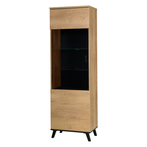 John Vitrine 61 cm mit Glastür – Eiche Lefkas / Schwarz