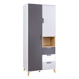Joker Kleiderschrank 80 cm mit 2 Türen und 3 Schubladen – Weiß / Graphit / Grau / Eiche Lefkas