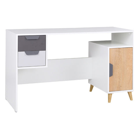 Joker Schreibtisch 130 cm mit 2 Schubladen und 1 Tür – Weiß / Graphit / Grau / Eiche Lefkas