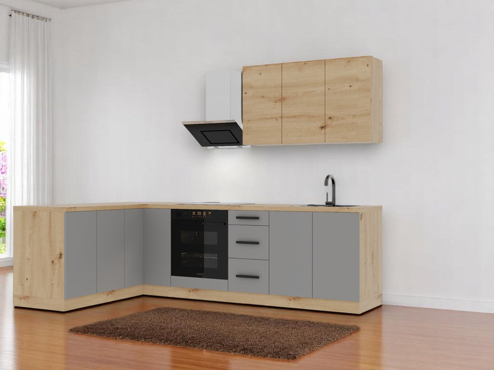 Winkelküche K99-G270 – Nexa Beige Woodline- Design trifft Funktionalität