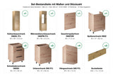 Inselküche Nexa Woodline – 360 cm + Insel 180 cm – K104-G360 – Set-Bestandteile mit Maßen und Stückzahl