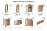 Küchenzeile Nexa Woodline – 360 cm – K72-G360 R – Set-Bestandteile mit Maßen und Stückzahl