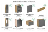 Küchenzeile Nexa Grau – 360 cm – K72-G360 R – Set-Bestandteile mit Maßen und Stückzahl