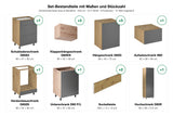 Küchenzeile Nexa Grau & Woodline – 240 cm – K17-G240 – Set-Bestandteile mit Maßen und Stückzahl