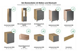 Küchenzeile Nexa Grau & Woodline – 400 cm – K18-G400 – Set-Bestandteile mit Maßen und Stückzahl