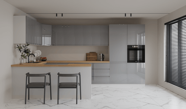 U-Küche Velmora Grau Hochglanz – 390 × 260 cm – K107-G860