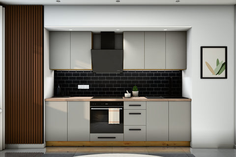 Küchenzeile Nexa Beige – 260 cm – mit Herdumbauschrank – K97-G260 – Raumansicht frontal