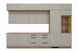 Küchenzeile Nexa Beige – 360 cm – mit Aufsatzschränken und 2 Hochschränken – K72-G360 R – freigestellt auf Weiß