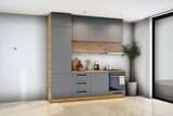 Küchenzeile Nexa Grau & Woodline – 240 cm – K17-G240 – Raumansicht über Eck von links