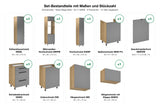 Set-Bestandteile Küchenzeile Nexa KL17-M300: 12 Schränke + Geschirrspülerfront mit Maßen – Farbe Beige Matt