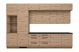 Küchenzeile Nexa Woodline – 360 cm – mit Aufsatzschränken und 2 Hochschränken – K72-G360 L – freigestellt auf Weiß