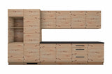Küchenzeile Nexa Woodline – 360 cm – mit Kühl- und Geräte-Hochschrank – K109-G360 – freigestellt auf Weiß