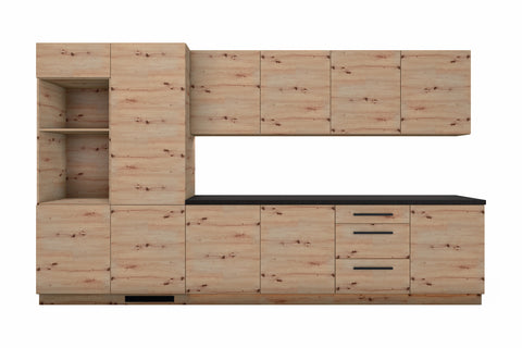 Küchenzeile Nexa Woodline – 360 cm – mit Kühl- und Geräte-Hochschrank – K109-G360 – freigestellt auf Weiß