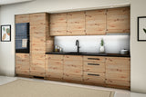 Küchenzeile Nexa Woodline – 360 cm – mit Kühl- und Geräte-Hochschrank – K109-G360 – Raumansicht über Eck von rechts