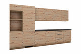 Küchenzeile Nexa Woodline – 360 cm – mit Kühl- und Geräte-Hochschrank – K109-G360 – freigestellt, über Eck von links