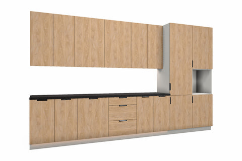 Küchenzeile Sorento Sonoma Eiche & Weiß – 400 cm – K88-G400 R – freigestellt, über Eck von links