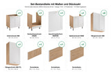 Set-Bestandteile mit Maßen und Stückzahl – Küchenzeile Sorento Weiß & Sonoma Eiche – 280 cm – KÜ-SORENTO5-001