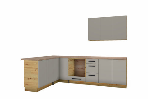 L-Küche Nexa Beige – 270 × 170 cm – mit Herdumbauschrank – K99-G270 – freigestellt auf Weiß