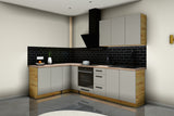 L-Küche Nexa Beige – 270 × 170 cm – mit Herdumbauschrank – K99-G270 – Raumansicht über Eck von rechts