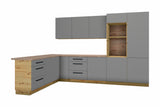 L-Küche Nexa Grau – 330 × 210 cm – mit Backofen-Hochschrank für 2 Geräte – K100-G330 – freigestellt auf Weiß