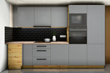 L-Küche Nexa Grau – 330 × 210 cm – mit Backofen-Hochschrank für 2 Geräte – K100-G330 – Wand A frontal
