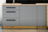 L-Küche Nexa Grau – 330 × 210 cm – mit Backofen-Hochschrank für 2 Geräte – K100-G330 – Wand B frontal