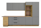 L-Küche Nexa Grau – 330 × 210 cm – mit Backofen-Hochschrank für 2 Geräte – K100-G330 – Wand A freigestellt auf Weiß