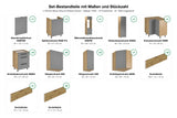 Set-Bestandteile mit Maßen und Stückzahl – L-Küche Nexa Grau & Artisan-Eiche – 330 × 270 cm – KÜ-NEXA-003