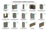 Set-Bestandteile mit Maßen und Stückzahl – L-Küche Sorento Grün & Dunkle Eiche – 294 × 239 cm – KÜ-SORENTO2-001