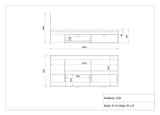 Lexi Bett mit 2 Schubladen (ohne Matratze) in Cremona Eiche / Macadamia / Meeresblau – Maßzeichnung