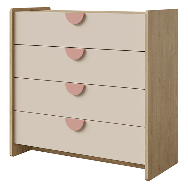 Lexi Kommode 93 cm mit 4 Schubladen – Cremona Eiche / Macadamia / Puderrosa