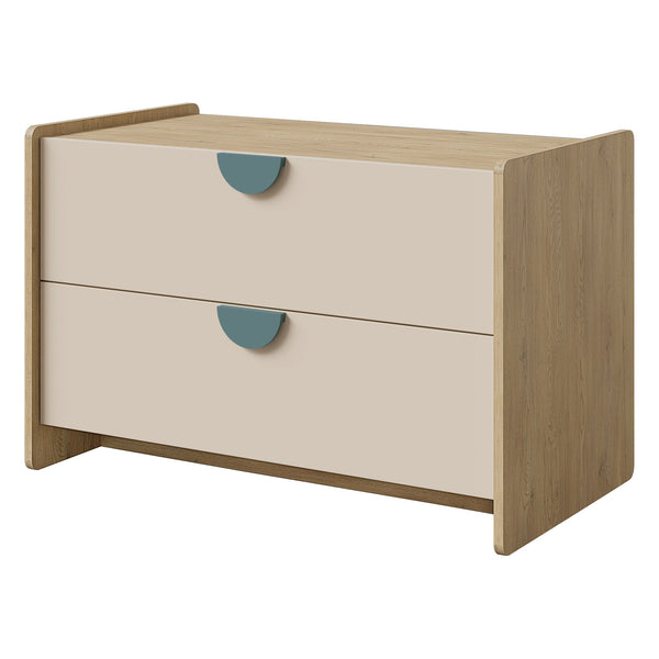 Lexi TV-Möbel 93 cm mit 2 Schubladen – Cremona Eiche / Macadamia / Meeresblau
