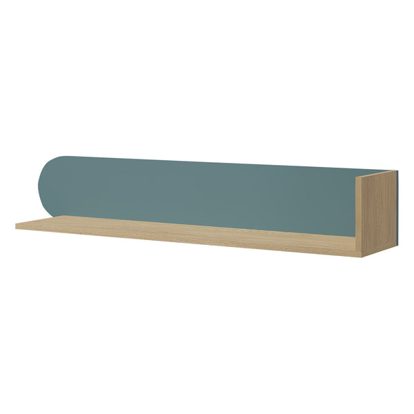 Lexi Wandregal 120 cm mit farbiger Rückblende – Cremona Eiche / Macadamia / Meeresblau