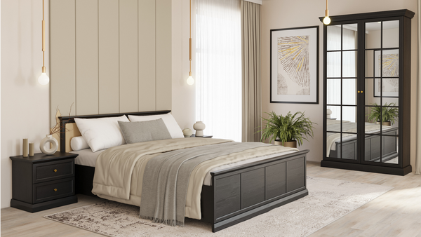Livento Schlafzimmer-Set 4-teilig mit Bett 160 × 200 cm – Modernes Schlafkonzept in Graphit mit Spiegelschrank