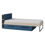 Lorin Bett 90 × 200 cm mit 2 Schubladen und Regal-Kopfteil – Kaschmir