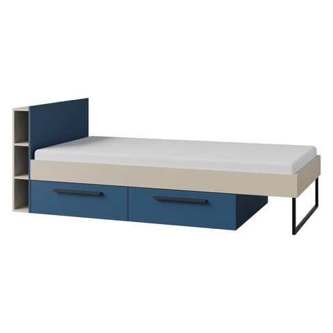 Lorin Bett 90 × 200 cm mit 2 Schubladen und Regal-Kopfteil – Kaschmir