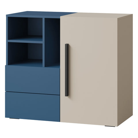 Lorin Kommode 90 cm mit 1 Tür, 2 Schubladen und offenen Fächern – Kaschmir