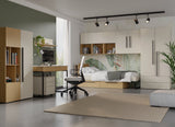 Lorin Jugendzimmer-Set 8-teilig mit Bett mit 2 Schubladen und Kopfteil-Regal (ohne Matratze), Kleiderschrank und Schreibtisch mit 2 Schubladen im Raum – Kaschmir / Frühlingseiche