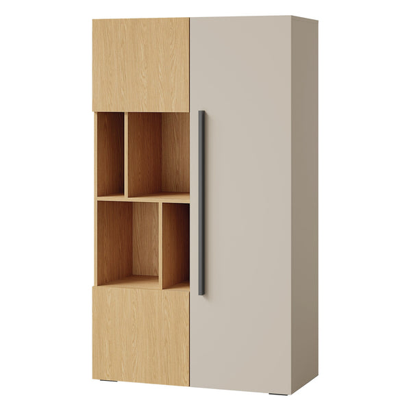 Lorin Regal 90 cm mit 3 Türen und offenen Fächern – Kaschmir / Frühlingseiche