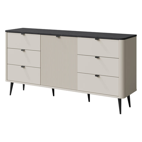 Marly Kommode 160 cm mit 1 Tür und 6 Schubladen – Kaschmir / Grauer Stein