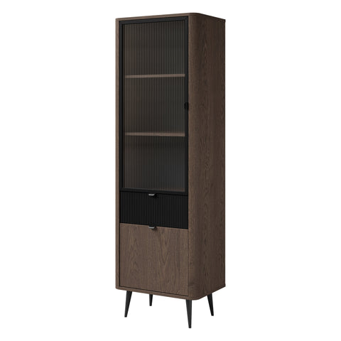 Marly Schmale Vitrine 60 cm mit 1 Glastür, 1 Tür und 1 Schublade – Baltic Storm