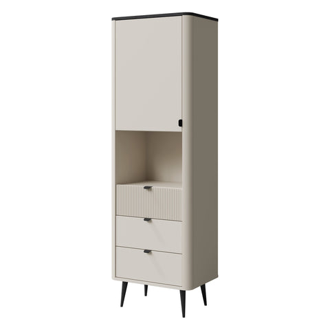 Marly Schmaler Hochschrank 60 cm mit 1 Tür, 3 Schubladen und offenem Fach – Kaschmir / Grauer Stein