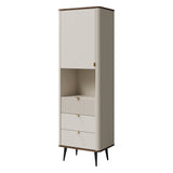 Marly Schmaler Hochschrank 60 cm mit 1 Tür, 3 Schubladen und offenem Fach – Kaschmir / Walnuss
