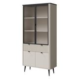 Marly Vitrine 90 cm mit 2 Glastüren, 2 Türen und 1 Schublade – Kaschmir / Grauer Stein