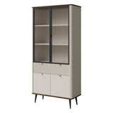 Marly Vitrine 90 cm mit 2 Glastüren, 2 Türen und 1 Schublade – Kaschmir / Walnuss