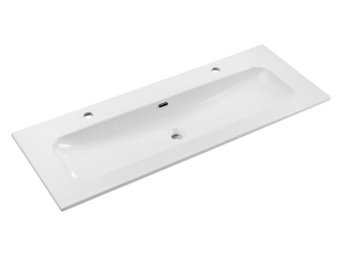 Möbelwaschbecken Flavia 121 × 46 cm – Weiß, glänzend, eckig – 2 Hahnlöcher