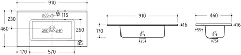 Möbelwaschbecken Gora 91 × 46 cm – Weiß, glänzend, eckig