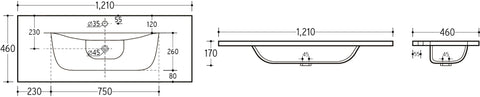 Möbelwaschbecken Skyla I 121 × 46 cm – Weiß, glänzend, eckig – Ansicht 2