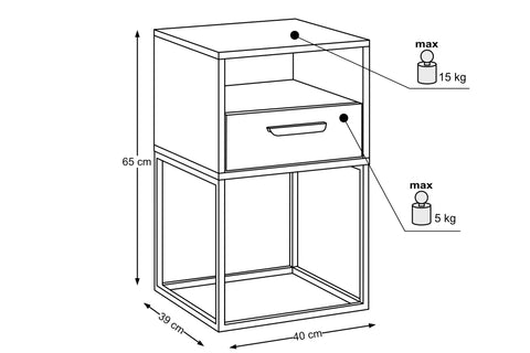 Nachttisch Navira Anthrazit 40 × 65 × 39 cm mit 1 Schublade – Ansicht 4