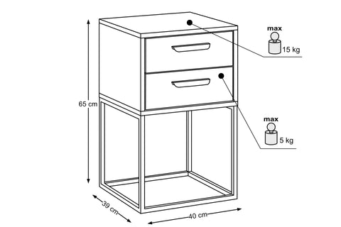 Nachttisch Navira Anthrazit 40 × 65 × 39 cm mit 2 Schubladen – Ansicht 4